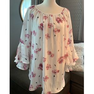 Chaps Flowered Top with Tiered Sleeves